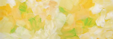 Sanat yağı ve akrilik leke bezi duvar boyası. Soyut doku sarı pastel renk lekesi el fırça darbesi dokusu yatay arkaplan.