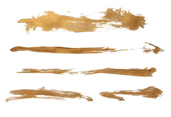 Grunge Gold Tusz Kolor Rozmaz Pędzel Linia Plamy Białym Tle — Zdjęcie stockowe