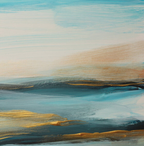 Texture oil and Acrylic smear blot painting wall. Abstract gold, blue color stain brushstroke background. 