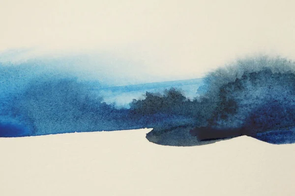 Ručně Kreslený Modrý Inkoust Akvarel Kouř Průtok Skvrny Krajina Vlhkém — Stock fotografie