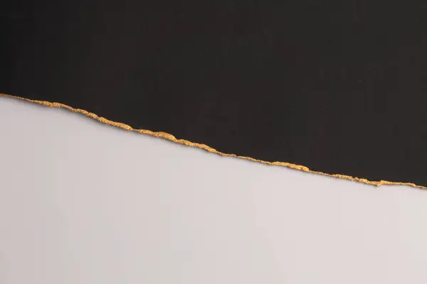Torn Crumble Black Beige Empty Pieces Texture Paper Gold Line — Stock Photo, Image