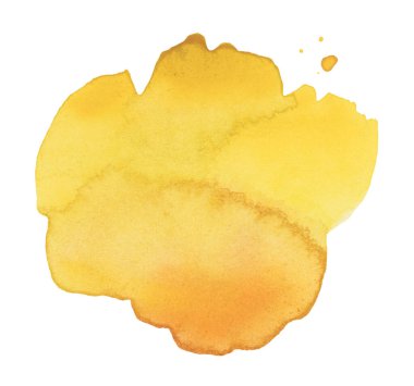 Mürekkep, suluboya elle çizilmiş leke. Beyaz arkaplanda ıslak sarı kağıt deseni lekesi. 