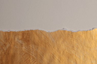 Altın, bronz ve bej kağıtlı kolaj kağıdı çerçeve boyama duvarı. Soyut parlaklık dokusu kopyalama alanı yardım arkaplanı.