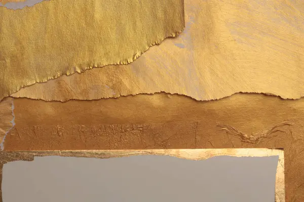 Gold Bronze Und Beige Papiercollage Papierrahmen Malwand Abstrakt Glühen Textur — Stockfoto
