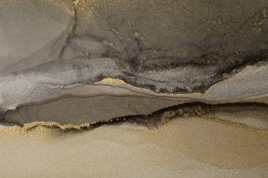 Sanat soyut dumanı, suluboya boya, dalga boyası arka planı siliyor. Alkol mürekkebi siyah ve altın renkli. Mermer dokusu.