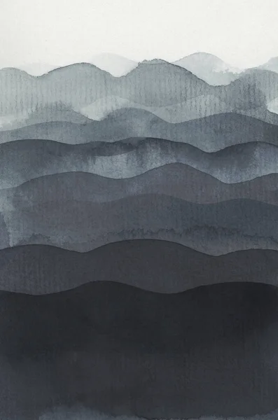 インク波水彩画手描きストリップダークブルーブラック染料塗装 紙テクスチャの背景 — ストック写真