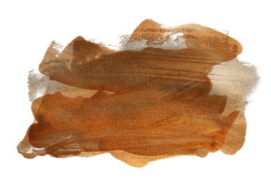 Beyaz arka planda altın, bronz mürekkep lekesi fırça darbesi lekesi.