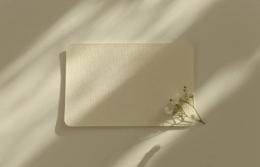 Çiçek, boş desenli tuval kâğıt kartı mesajınız için. Işık ve gölgeler minimalizm şablon bej arkaplan.