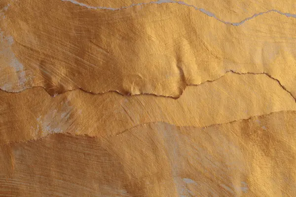 Goud Bronzen Kruimel Gescheurd Papier Schilderen Muur Abstract Gloeien Textuur Stockfoto