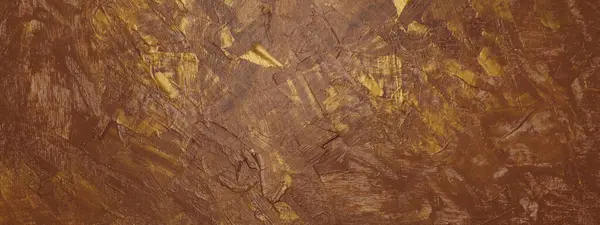 アート抽象アクリル塗装壁 茶色および金色のキャンバス ブラシ ストロークの質のコピー スペースの横の背景 — ストック写真