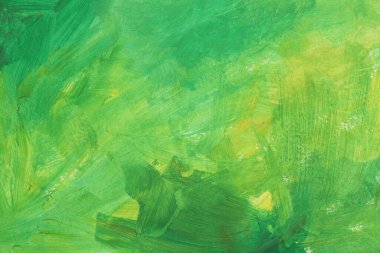 Yapılandırılmış yağ ve akrilik lekeli çember duvar boyası. Soyut Yeşil, sarı, renk lekesi fırça darbesi arkaplanı.
