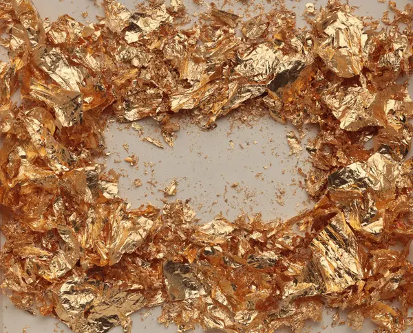Zlatý Bronzový Papírový Rám Lesklé Fólie Abstraktní Záře Textury Kopírovat — Stock fotografie