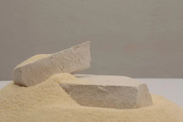 White Stones Platform Podium Beige Sand Light Background Minimal Empty Stockfoto