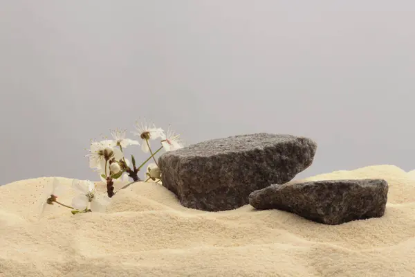 Stones Platform Podium Beige Sand Background Minimal Empty Display Product Royalty Free Stock Images