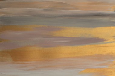 Modern yağ ve akrilik lekeli duvar boyası. Soyut doku altın rengi, bronz renk fırça darbesi arka planı. Çağdaş sanat. Parça.