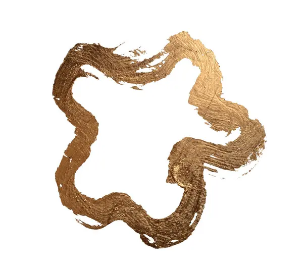 stock image Gold, bronze glitter brushstroke painting smear foil line blot.  Abstract glow grunge stain on white background.