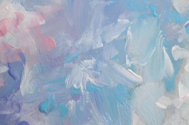 Resimli suluboya ve akrilik lekeli boya tablosu. Soyut doku bej, pembe, mavi pastel renk lekesi fırça darbesi destek dokusu arka plan.