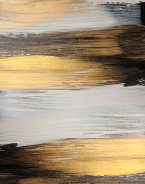 Sanat yağı ve akrilik lekeli duvar bezi. Soyut doku altın, bronz, siyah, beyaz renk lekesi fırça darbesi dokusu arka plan.