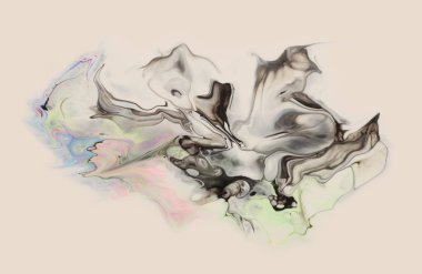 Sanat soyut akışı akrilik renkli boya duvarı döker. Dalga lekesi arkaplanı. Mermer taneli bej rengi. .