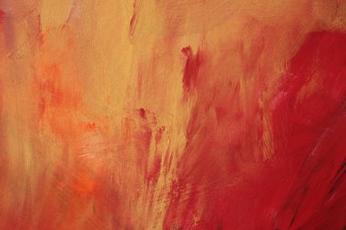 Sanat yağı ve akrilik fırça darbesi lekeli boya duvarı. Soyut grunge dokusu Altın, kırmızı, renk lekesi arkaplan.