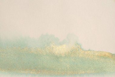 Altın rengi tahıl, metalik mürekkep, sulu boya, bej, nötr arkaplan boyama duvarında fırça lekesi..