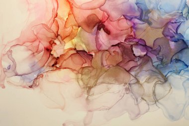 Sanat Dumanı Soyut suluboya alkol akış lekesi boyası. Pastel bej rengi mermer tahıl dokusu arkaplanı.