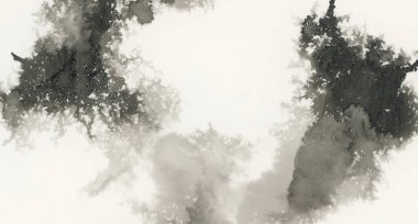 Siyah grunge Ink fırça darbesi boya lekesi lekesi. Islak bej kağıt arka planında soyut kontrast grunge lekesi.