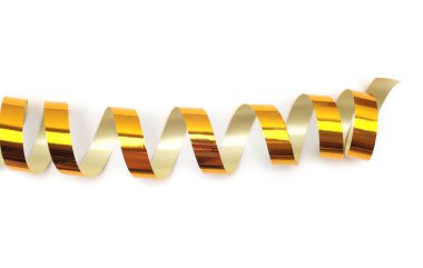 Sarı parıltı, beyaz arkaplanda açık gölgeli altın rengi ipek kurdele..