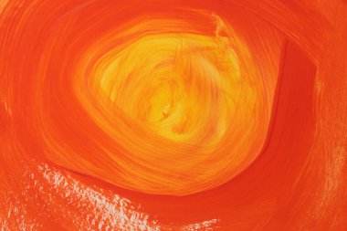 Yapılandırılmış yağ ve akrilik lekeli çember duvar boyası. Soyut Sarı, kırmızı, turuncu renkli fırça darbesi arka planı.