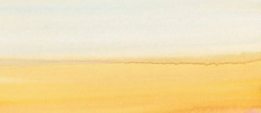 Mürekkepli suluboya el ıslak kağıt dokusu yatay arkaplan üzerine duman lekesi lekesi dalga manzarası çizdi. Sarı, bej rengi.