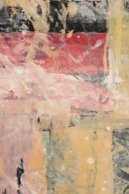 Yırtık, yırtık kağıt parçaları kolajı. Sanat akrilik el fırça darbesi lekeli boya duvarı. Soyut doku arkaplanı.