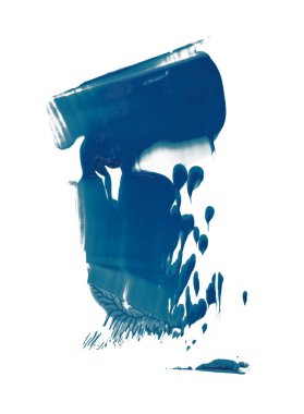 Sanat yağı, akrilik fırça darbesi lekesi boya lekesi. Beyaz arkaplanda soyut rahatlama dokusu mavi renk lekesi izole.