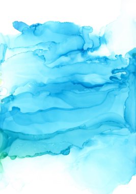 Duman akışı Alkol Mürekkebi, suluboya el çizimi bulut lekesi. Beyaz kağıt arka planında soyut mavi leke.