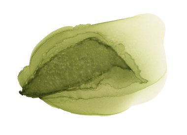 Sanat eseri alkol mürekkebi, suluboya elle çizilmiş bulut lekesi. Beyaz arkaplanda soyut yeşil leke.