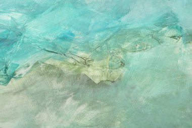 Sanat Yağı ve Akrilik fırçalar peyzaj duvarını lekeledi. Soyut tahıl grunge kirli turkuaz mavi doku renk lekesi arkaplanı.