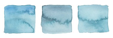 Mürekkepli suluboya el kareli boya lekesi. Beyaz arka planda ıslak mavi doku lekesi. Ayarla.