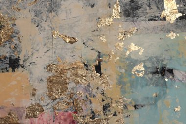 Yırtık, yırtık kağıt parçaları kolajı. Sanat lekeli fırça darbesi duvar boyası. Soyut doku arkaplanı.