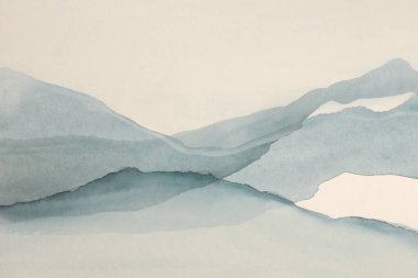 Art Smoke Sulu Boyalı Akrilik Dalgalar manzara tablosu. Soyut doku mavi, bej rengi gri renk arkaplanı.