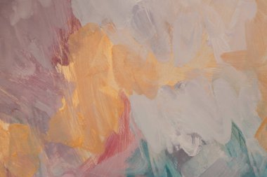 Sanat yağı ve akrilik fırça darbesi lekeli boya duvarı. Soyut doku altın, bej, pastel renk arkaplanı.