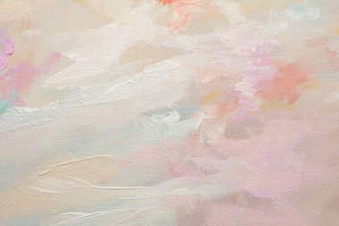 Yağlı ve akrilik fırça darbeleriyle boyanmış duvar boyası. Soyut rahatlama; desen bej, pastel renk lekesi nötr arkaplan.