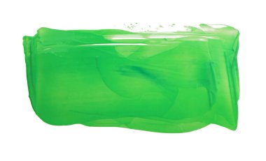 Sanat yağı, akrilik fırça darbesi lekesi boya lekesi. Beyaz arkaplanda soyut kabartma dokusu yeşil renk lekesi izole.