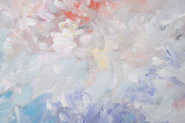 Sanatsal el, akrilik çizim çizgisi, dalga boyama bezi duvarı. Soyut desen bej, mavi pastel renkli fırça lekesi fırça darbesi destek dokusu arka plan.