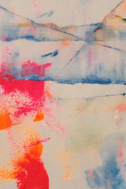 Grunge bej rengi kot kumaş, boya lekeli fırça darbesi lekesi lekeli. Atr Doku soyut arkaplanı.