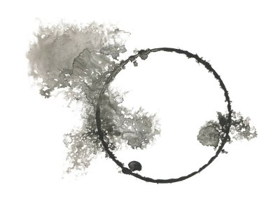 Smoke Black Grunge Ink boya çemberi damla çerçeve. Beyaz arkaplanda soyut karşıtlık grunge akış lekesi.