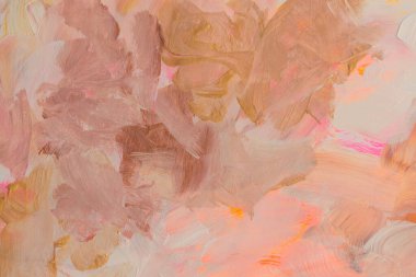 Modern sanat yağı, akrilik leke bezi tablosu. Soyut neon pembe, bej renkli fırça darbesi dokusu arka planı.