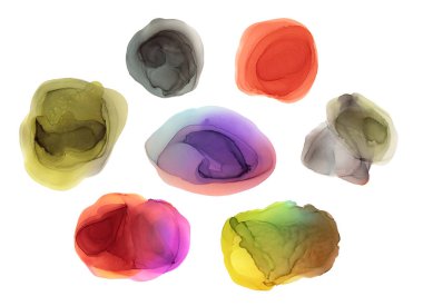 Sanat alkolü mürekkebi, suluboya el çizimi bulut lekesi. Beyaz kağıt üzerinde soyut duman rengi lekesi. Ayarla.