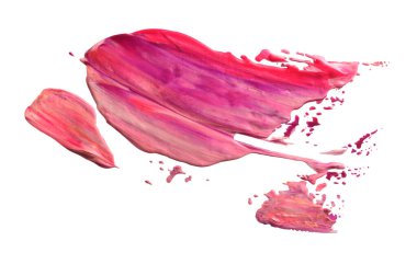 Sanat yağı, akrilik leke şekli elementi. Soyut krem rahatlama dokusu beyaz arkaplanda izole edilmiş neon gökkuşağı pembe fırça darbesi lekesi.