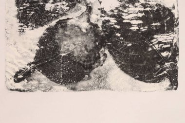 Siyah ve bej sanat soyut tahıl grunge mürekkep boya doku leke Monotip kirli leke kumaş arkaplan. 