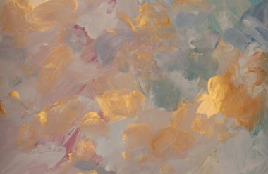 Art Suluboya, akrilik fırça darbesi leke lekesi duvar boyama. Soyut doku altın, bej, pastel renk arkaplanı.