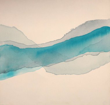 Art Smoke Watercolor, Acrylic Wave landscape flow painting canvas. Abstract texture blue, beige gray color curve background.